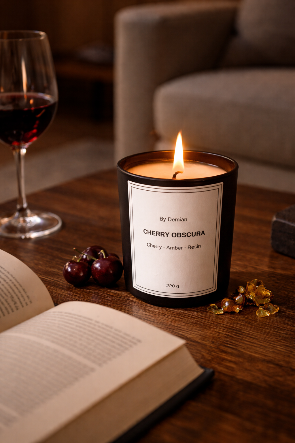 Dark, addictive and rich. Cherry wrapped in amber and resin for a deep, lingering
presence.