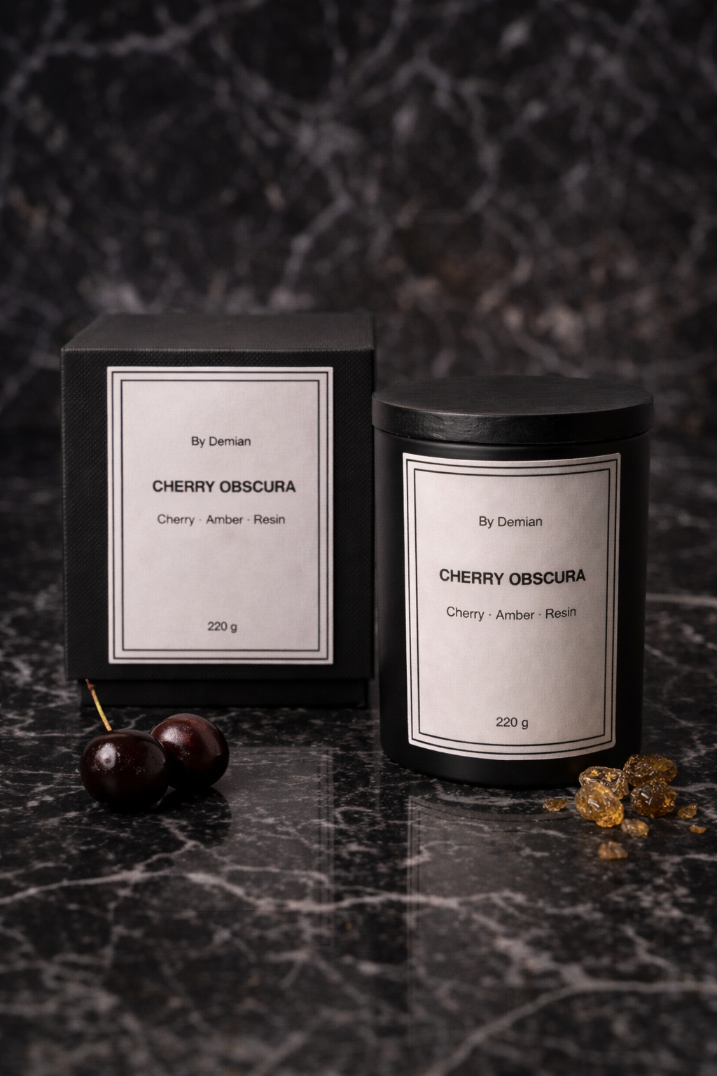 Dark, addictive and rich. Cherry wrapped in amber and resin for a deep, lingering
presence.