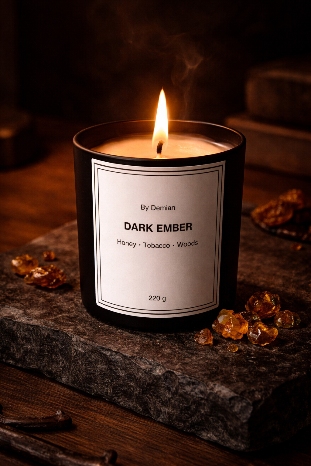 Rich honey and tobacco melt into deep woods. Grounded, warm and powerful.